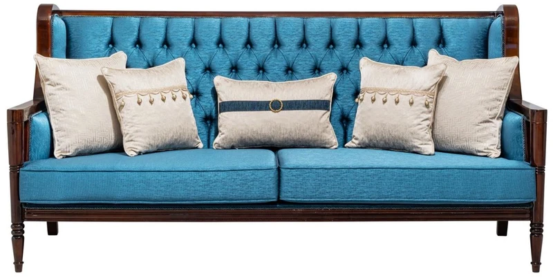 Casa Padrino Luxus Barock Sofa Blau / Dunkelbraun 230 cm