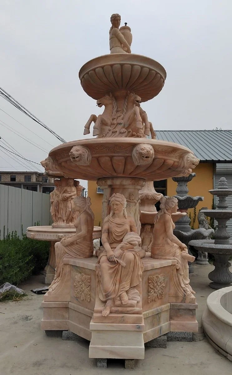 Casa Padrino Luxus Barock Marmor Springbrunnen Rot Ø 250 x H. 460 cm