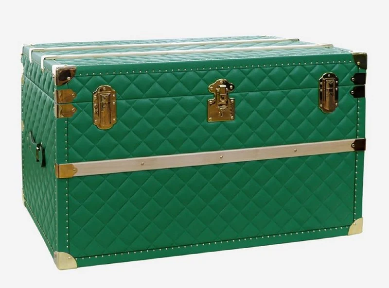 Casa Padrino Luxus Echtleder Koffer Grün / Gold 100 cm - Made in Italy