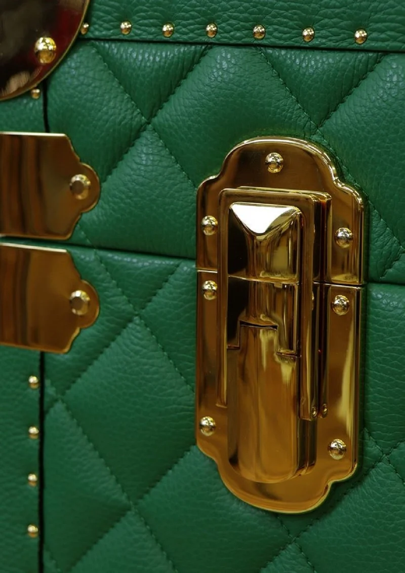 Casa Padrino Luxus Echtleder Koffer Grün / Gold 100 cm - Made in Italy