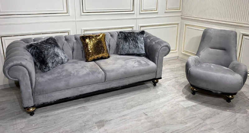 Casa Padrino Luxus Barock Wohnzimmer Möbel Set Hellgrau - 1 Sofa & 2 Sessel