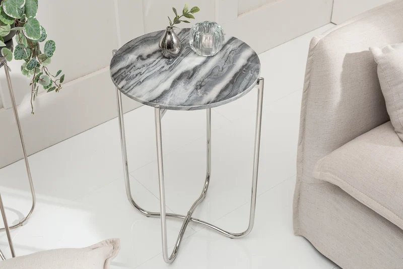 Moderner Beistelltisch MAMO abnehmbare Marmor-Platte ca.D38cm