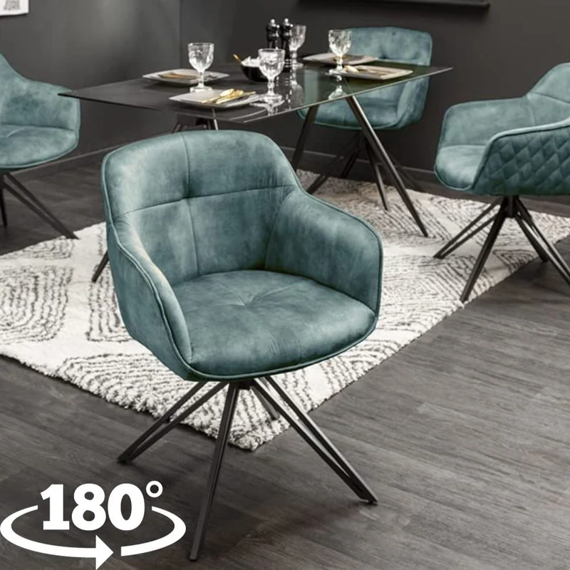 Eleganter Drehstuhl HORA Samt petrol Retrostil Armlehnen