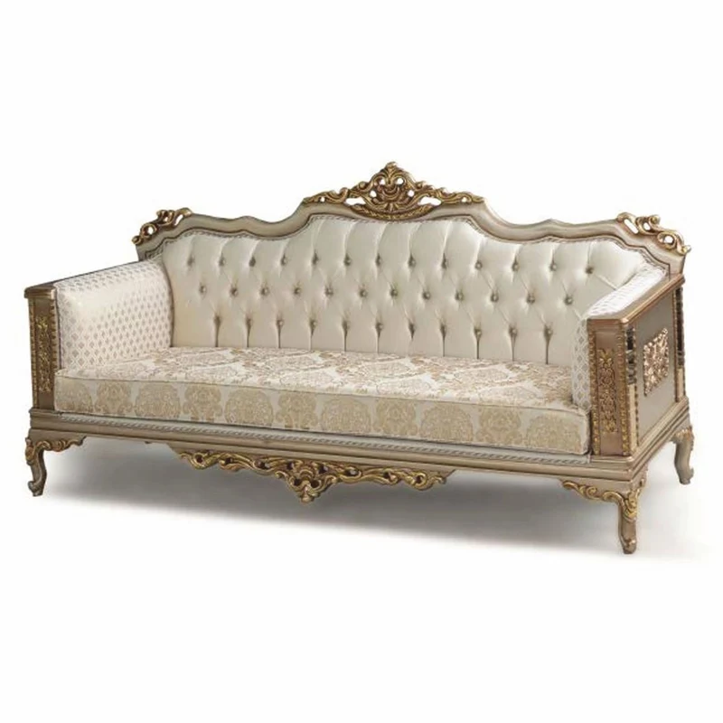 Casa Padrino Luxus Barock Wohnzimmer Sofa Creme / Grau / Gold 220 cm - Barock Möbel
