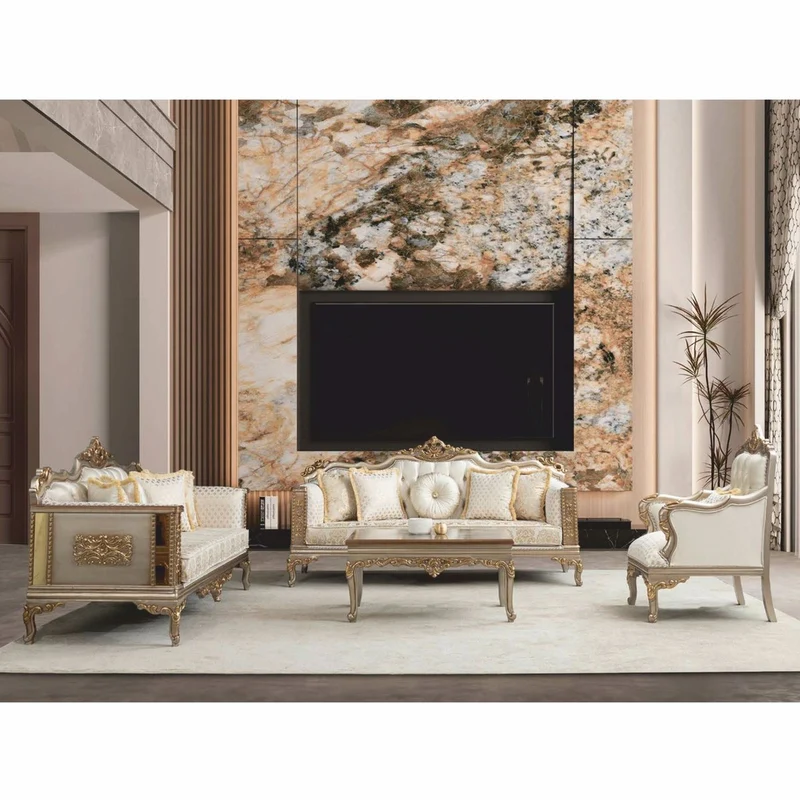 Casa Padrino Luxus Barock Wohnzimmer Sofa Creme / Grau / Gold 220 cm - Barock Möbel