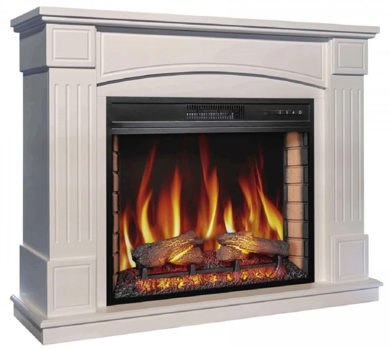 Casa Padrino Barock LED Elektrokamin Weiß 114 x 34 x H. 90,3 cm
