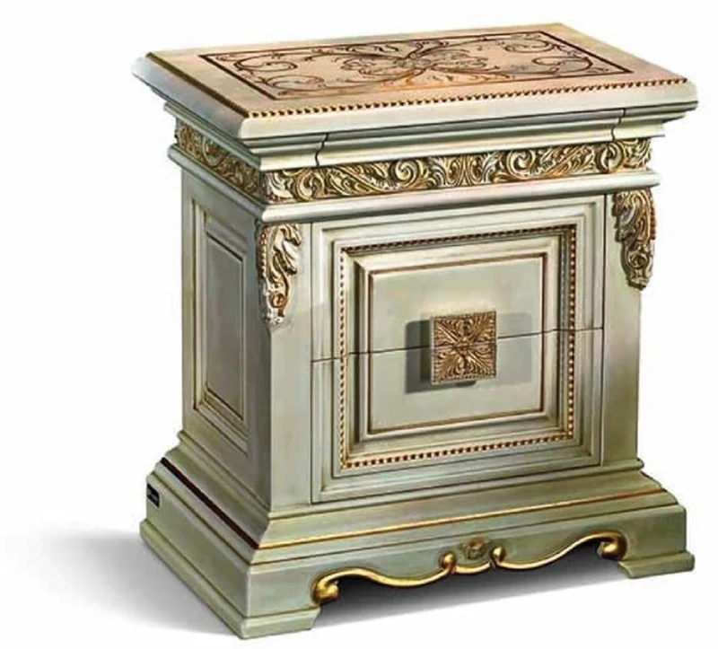 Casa Padrino Luxus Barock Nachtkommode mit 2 Schubladen Elfenbein / Gold - Made in Italy