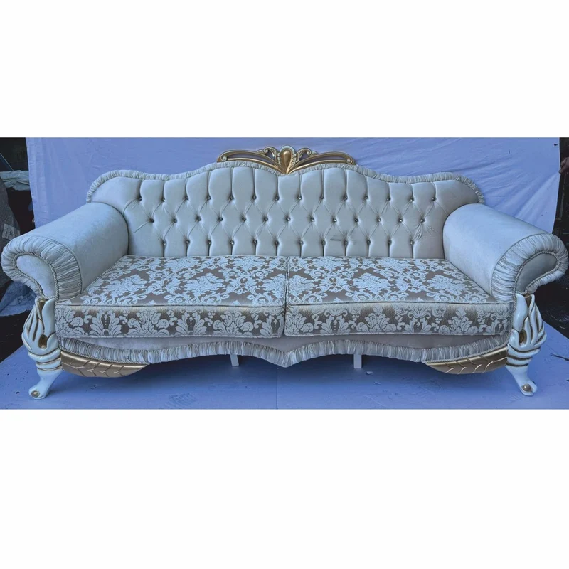 Casa Padrino Luxus Barock Sofa mit Glitzersteinen und Kissen 228 cm - Barockstil Möbel