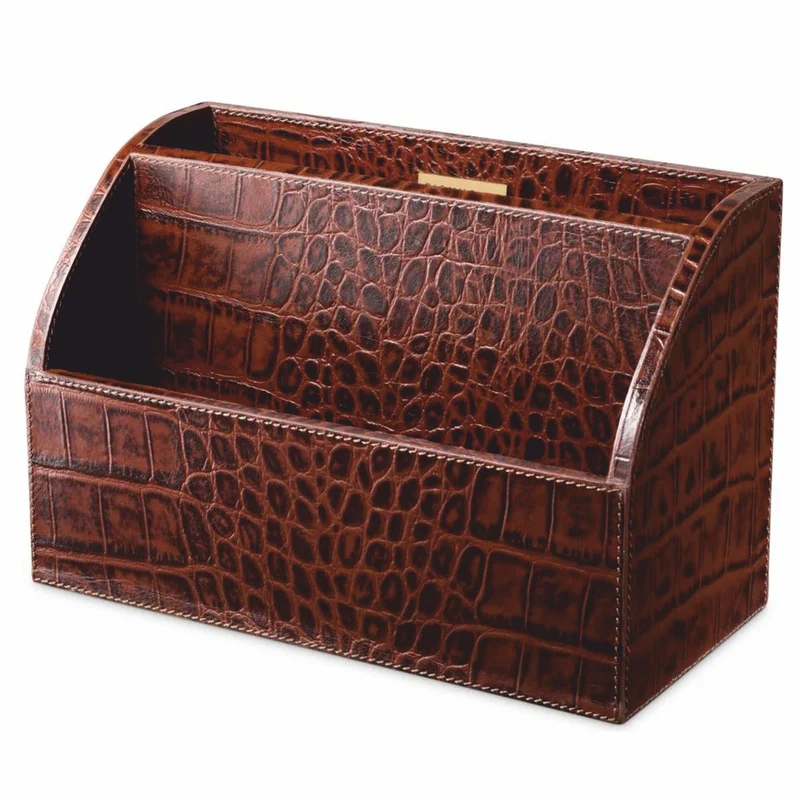 Casa Padrino Luxus Echtleder Schreibtisch Set Antik Braun - Schreibtisch Accessoires