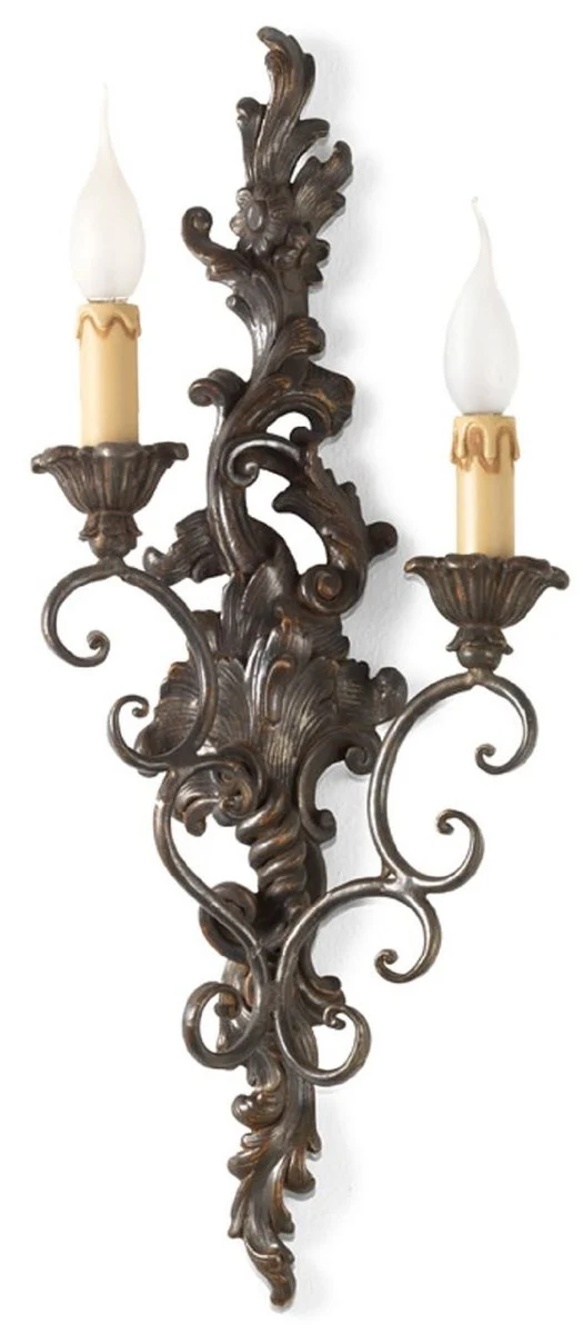 Casa Padrino Luxus Barock Doppel Wandleuchte Antik Grau H. 60 cm - Made in Italy