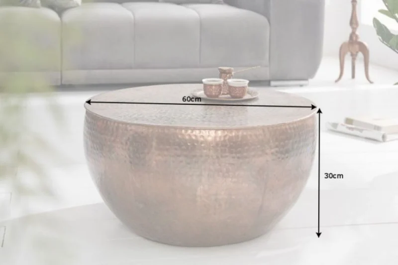 Stylischer Couchtisch MARTELLO No.1 Aluminium ca.60cm kupfer used