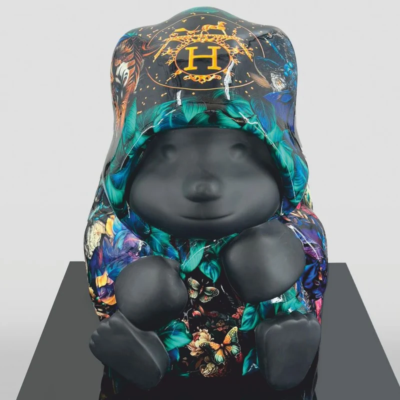 Casa Padrino Deko Skulptur Panda Bär Bunt / Schwarz H. 90 cm - Deko Figur