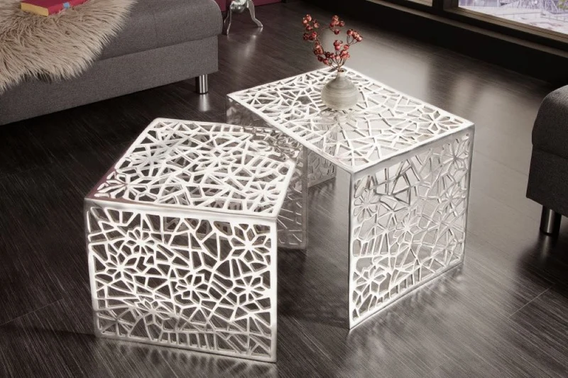 Design Couchtisch 2er Set RIAS Aluminium ca.49cm silber