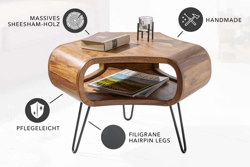 Design Couchtisch LIVE-RANIC ca.70cm Palisander Metallbeine