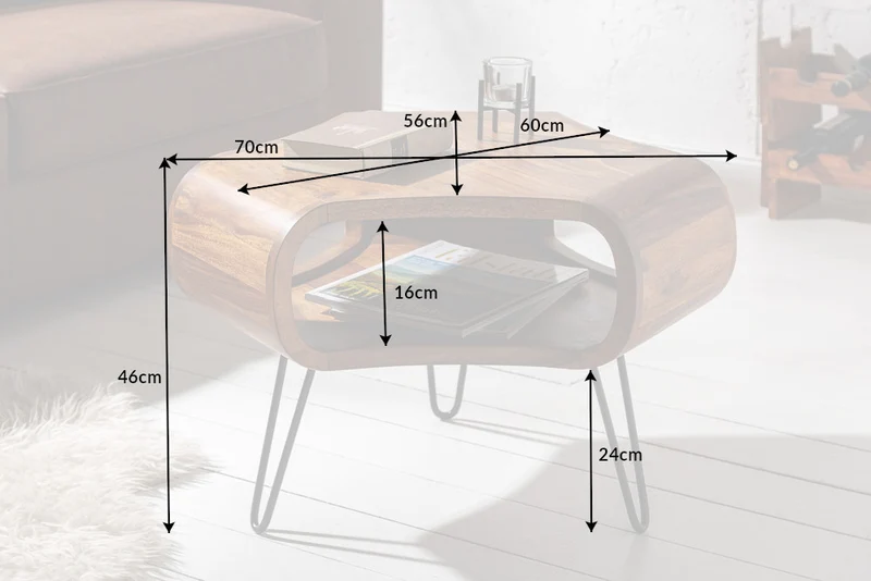 Design Couchtisch LIVE-RANIC ca.70cm Palisander Metallbeine