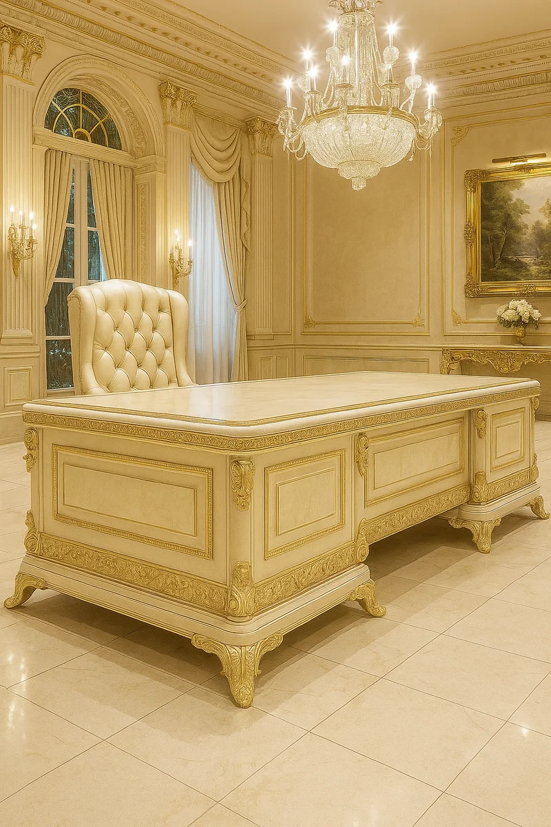 Casa Padrino Luxus Barock Schreibtisch Creme / Gold - Sekretär Büro