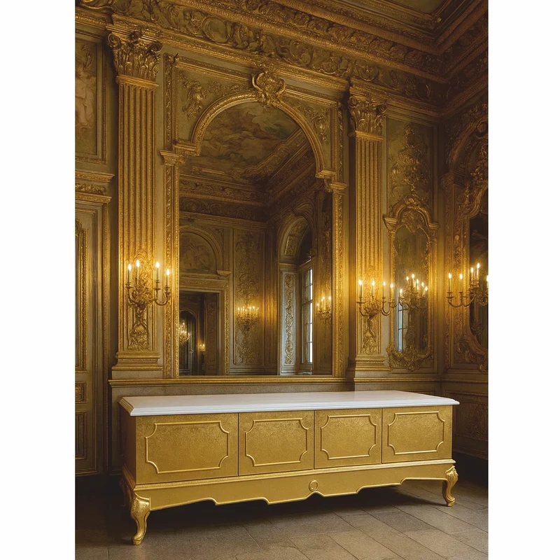 Casa Padrino Luxus Barock TV Schrank Gold / Weiß 200 cm - Barock Wohnzimmer Möbel