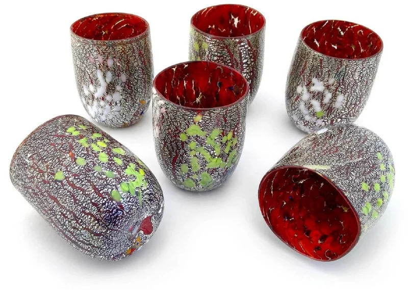 Casa Padrino Luxus Murano Kristallglas Wasserglas 6er Set Rot Ø 8 x H. 10,5 cm - Made in Italy