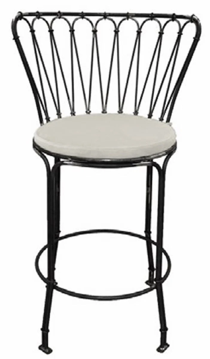 Casa Padrino Luxus Jugendstil Schmiedeeisen Barstuhl mit Sitzkissen Schwarz / Grau H. 110 cm