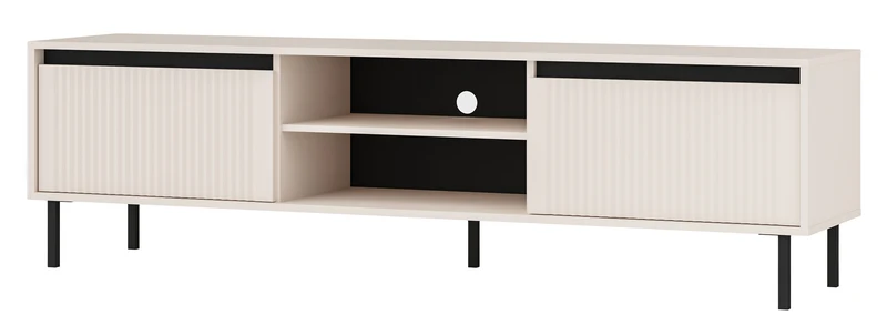 TV-Schrank Osaka mit zwei Schubladen und einem Regal, 179 cm, sandbeige auf schwarzen Beinen