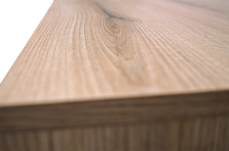 Nachttisch Osaka mit Schublade und geriffelter Front, 52 cm, Eiche Evoke auf schwarzen Beinen