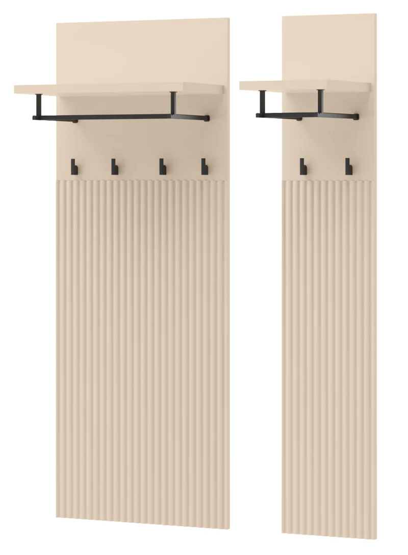 Wandhalter Trend mit Regalen 76 cm, gerillte Fronten, sandbeige / schwarz