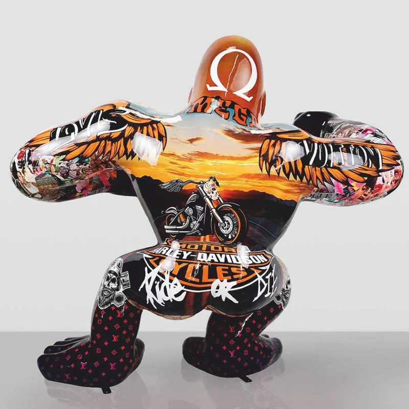 Casa Padrino XXL Deko Skulptur Gorilla Affe Bunt H. 180 cm - XXL Garten Figur