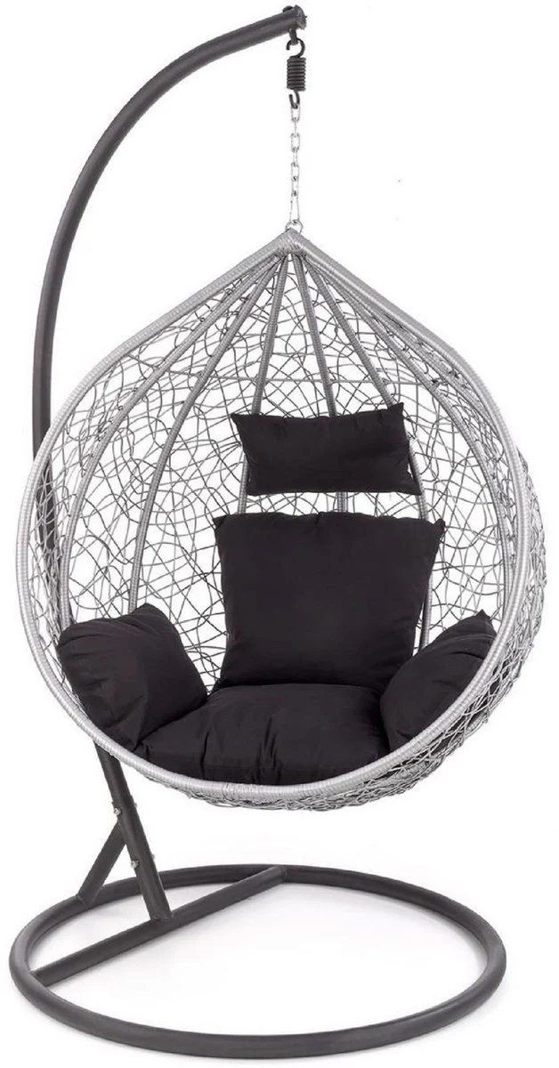 Casa Padrino Garten Schaukelsessel Grau / Schwarz H. 195 cm