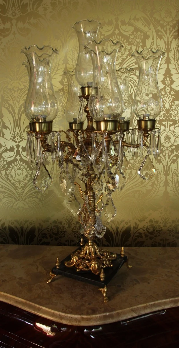 Casa Padrino Barock Kristall Hockerleuchte im Antik Stil - Messing & Marmor - Höhe 86 cm
