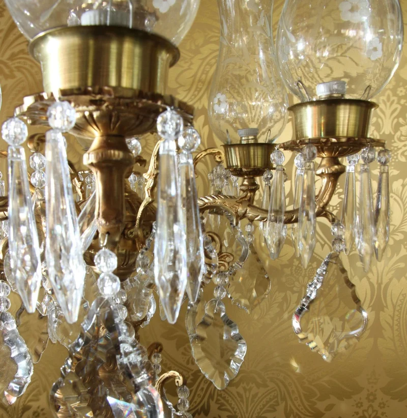 Casa Padrino Barock Kristall Hockerleuchte im Antik Stil - Messing & Marmor - Höhe 86 cm