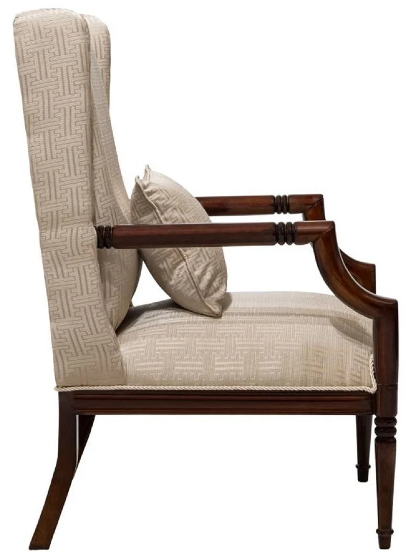 Casa Padrino Luxus Barock Wohnzimmer Sessel Beige / Dunkelbraun H. 115 cm