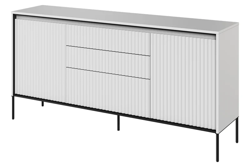 Zweiturige Kommode Trend 166 cm mit drei Schubladen und LED Weiß