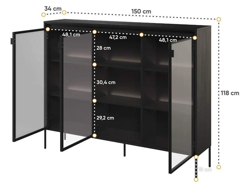 Drehtürenschrank Trend 150 cm mit LED Schwarz