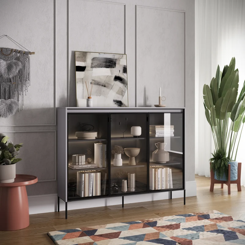 Drehtürenschrank Trend 150 cm mit LED Grau