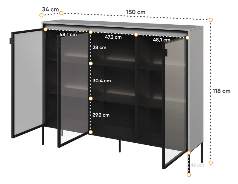 Drehtürenschrank Trend 150 cm mit LED Grau