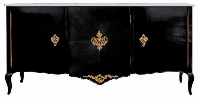 Casa Padrino Luxus Barock Sideboard Schwarz / Gold / Weiß - Edler Massivholz Schrank mit 3 Türen - Barock Hotel & Schloß Möbel - Erstklassische Qualität - Made in Italy