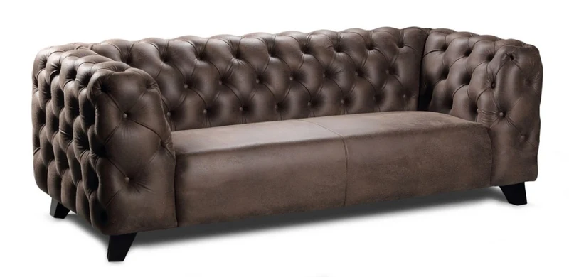 Casa Padrino Luxus Chesterfield Leder 2er Sofa Vintage Braun / Schwarz 167 x 95 x H. 80 cm - Echtleder Wohnzimmer Sofa - Chesterfield Wohnzimmer Möbel