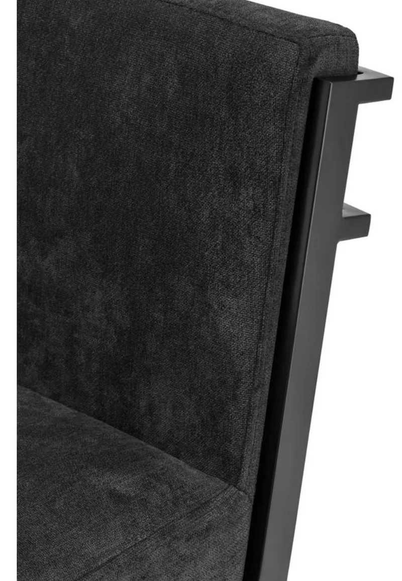 Casa Padrino Luxus Barstuhl Schwarz / Bronze 43 x 54 x H. 91 cm - Designer Edelstahl Barhocker mit Samtstoff - Barmöbel