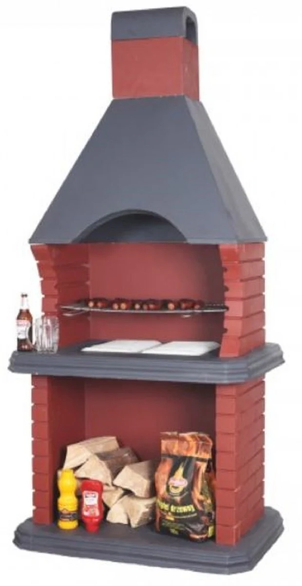 Casa Padrino Luxus Beton Gartengrill Rot / Grau 108 x 74 x H. 232 cm