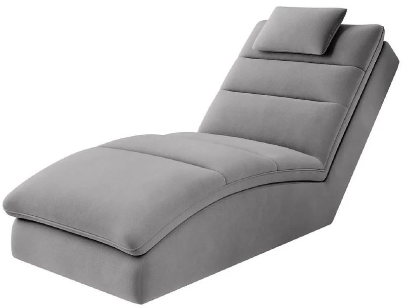 Casa Padrino Luxus Samt Chaiselongue mit Kopfkissen Grau 170 cm