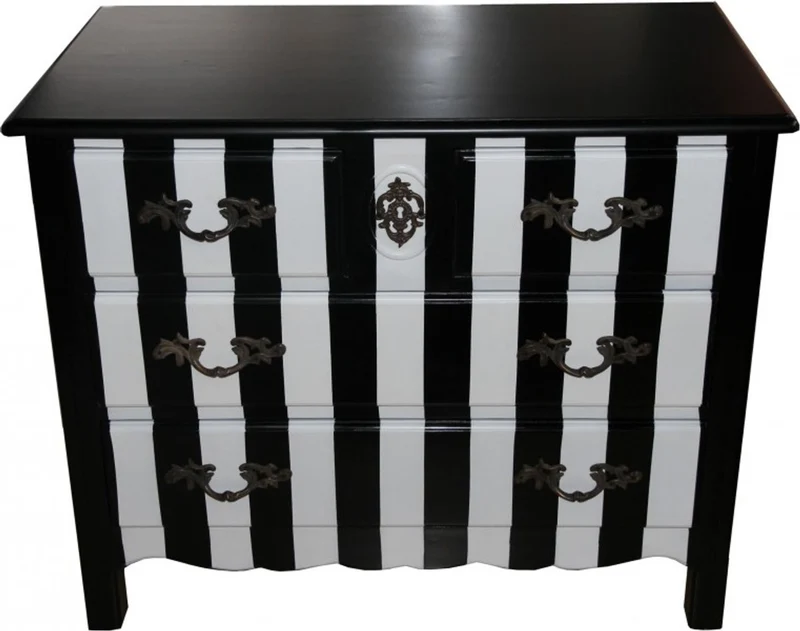 Casa Padrino Barock Kommode im Antik Stil - Schwarz / Weiss gestreift, 94 x 52 x 76 cm