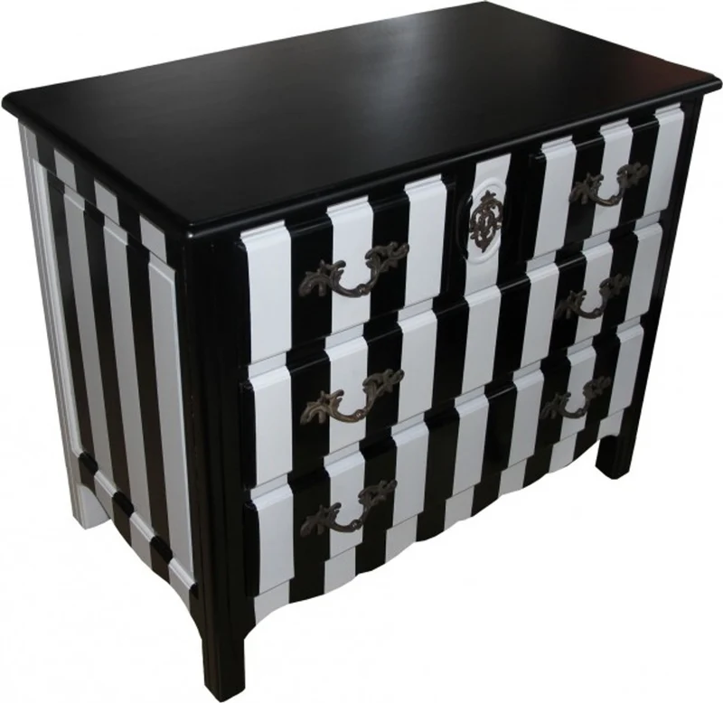 Casa Padrino Barock Kommode im Antik Stil - Schwarz / Weiss gestreift, 94 x 52 x 76 cm