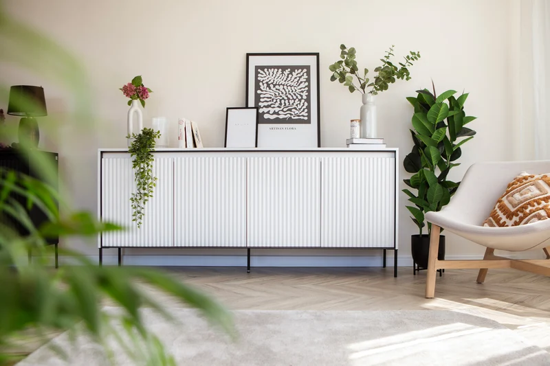 Niedriger Trend-Vier­türiger Kommode 193 cm mit LED Weiß