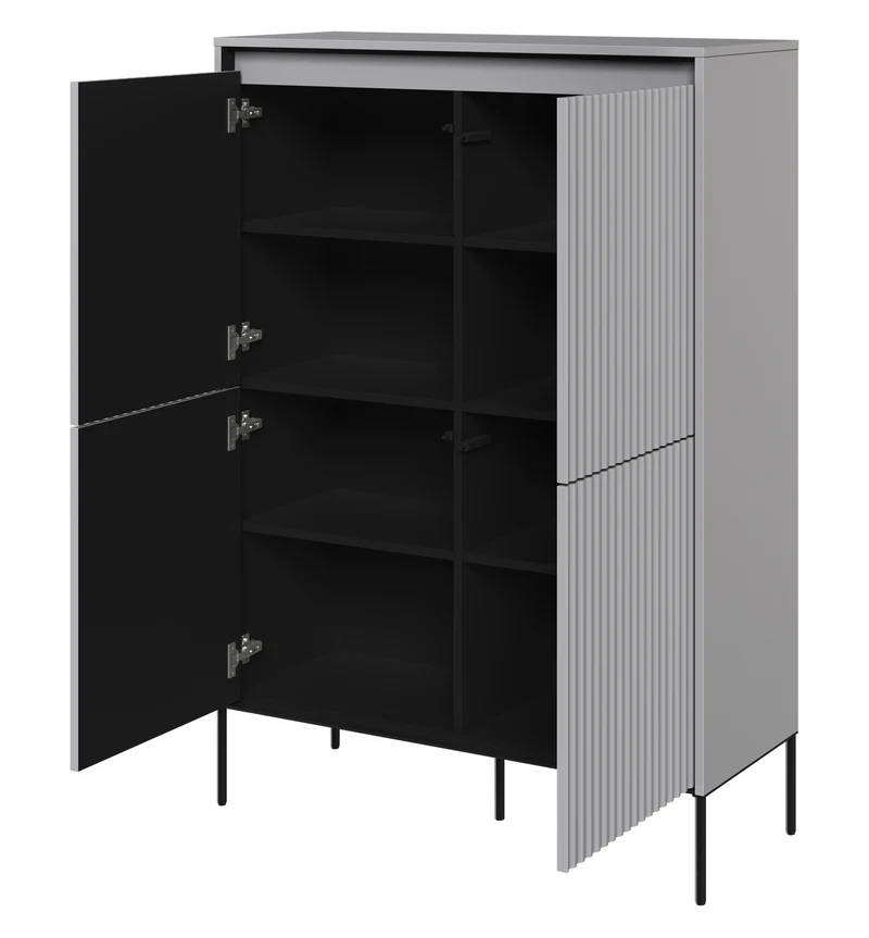Vier­tü­rige Kommode Trend, hoch, 98 cm, mit LED, Grau