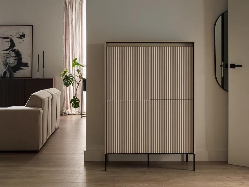 Hohe vierflügelige Kommode Trend 98 cm mit LED Beige