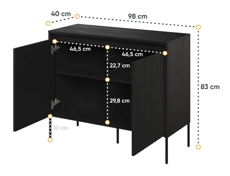 Trend 98 cm zweittürige Kommode mit LED Schwarz