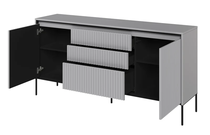 Trend Kommode mit zwei Türen, 166 cm, mit drei Schubladen und LED, Grau