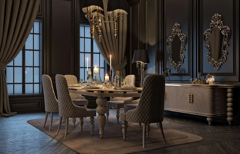 Casa Padrino Luxus Art Deco Esszimmer Set Grau / Weiß / Gold - 1 Art Deco Esstisch mit Kunstmarmor Tischplatte & 6 Art Deco Esszimmerstühle - Art Deco Esszimmer Möbel - Luxus Qualität