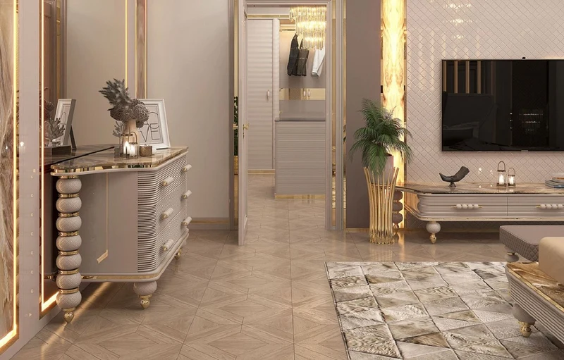 Casa Padrino Luxus Art Deco Kommode Grau / Weiß / Gold 170 x 50 x H. 89 cm - Prunkvolle Kommode mit 3 Schubladen und Kunstmarmor Platte - Art Deco Schlafzimmer & Hotel Möbel - Luxus Kollektion