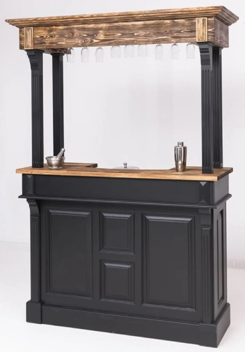 Casa Padrino Landhausstil Theke Schwarz / Braun 150 x 56 x H. 210 cm - Massivholz Thekentisch - Massivholz Barmöbel im Landhausstil